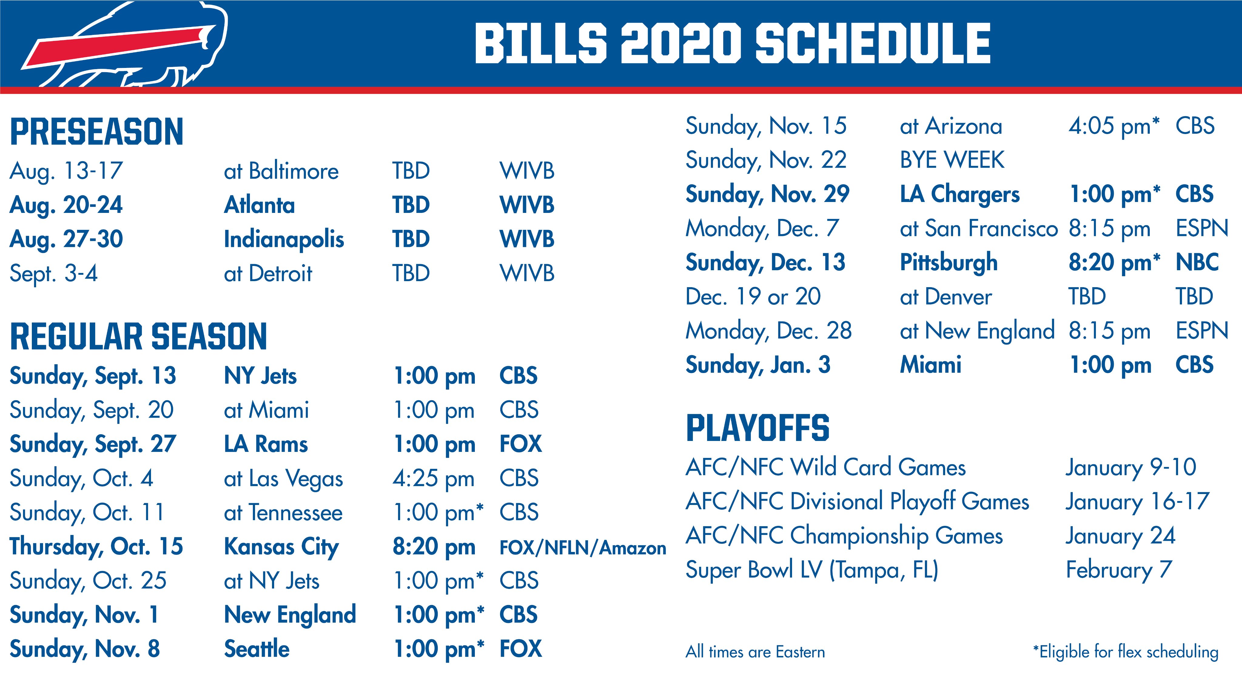 Buffalo Bills Schedule 2019 Printable
